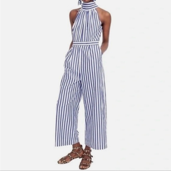 J. Crew Pants - J. Crew Navy and White Striped Halter Jumpsuit, Size 4
